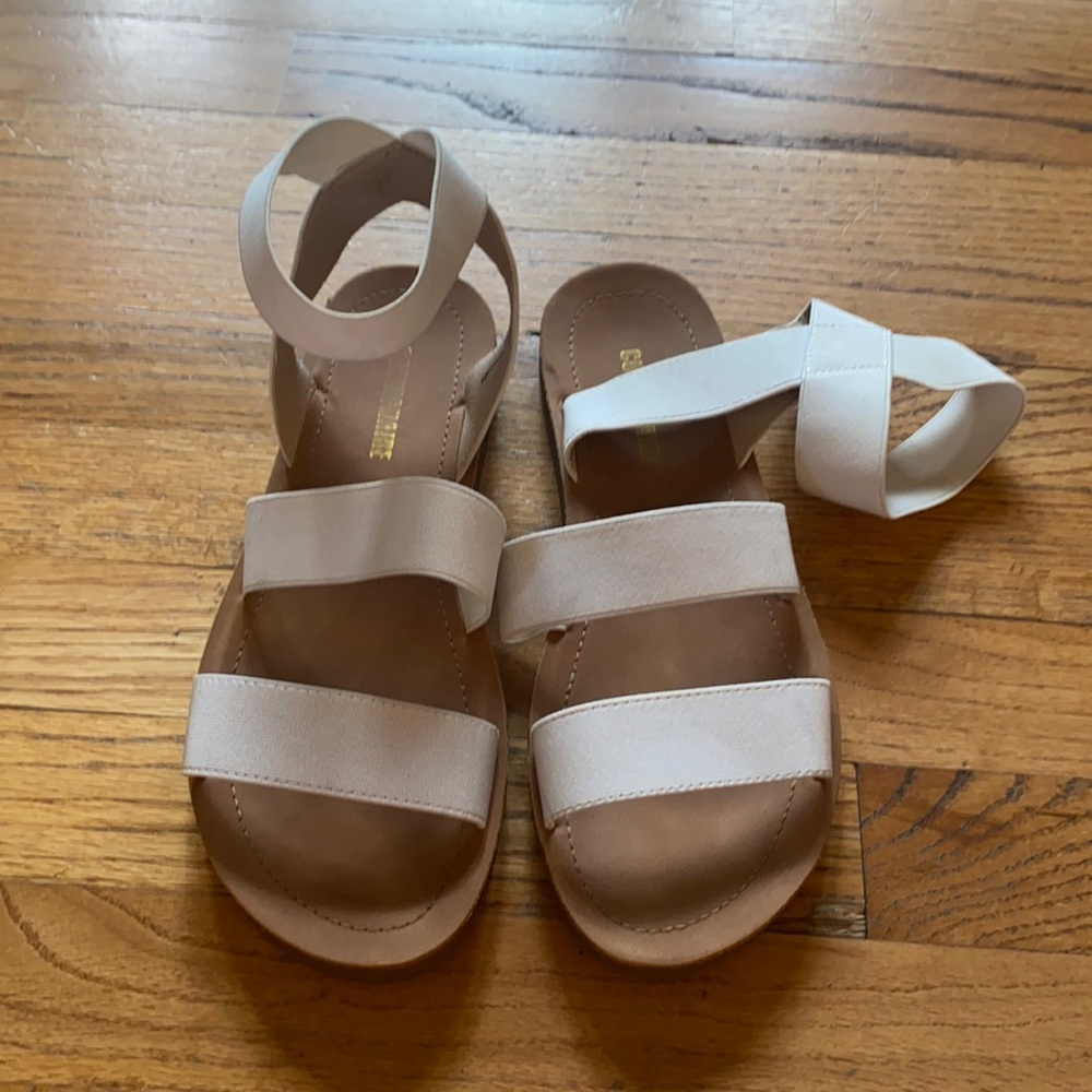 White Roman ankle strap sandals/flats